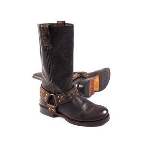 Frye Studded Harness Brown Leather Moto Biker Boot